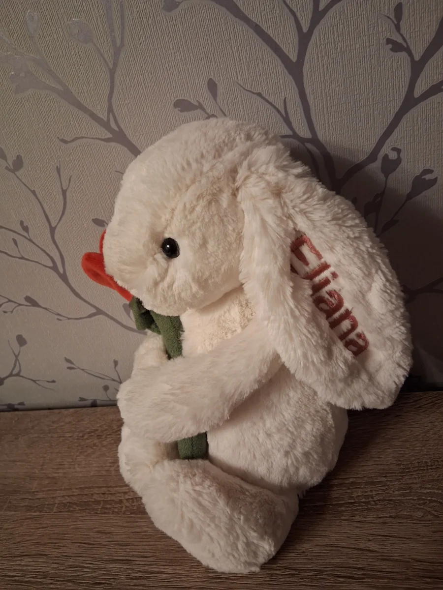 Side - Personalised Cream Bunny with Rose photo by Hope_Collectablez
