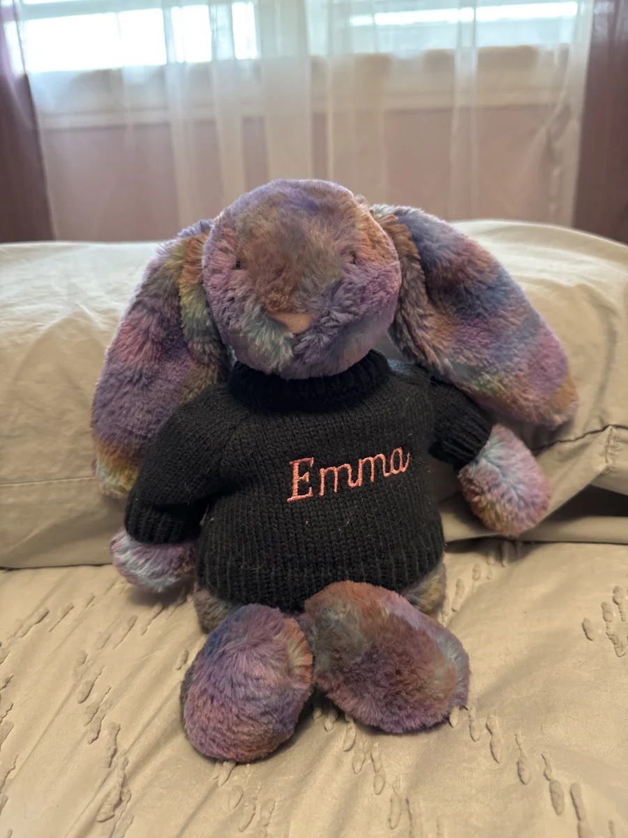 Front - Zodihop Luxe Bunny with Personalised Navy Jumper photo by EmmaLM