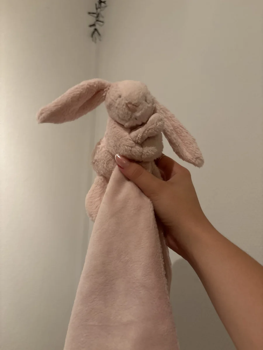 Front - Personalised Bashful Pink Bunny Soother photo by julielampers