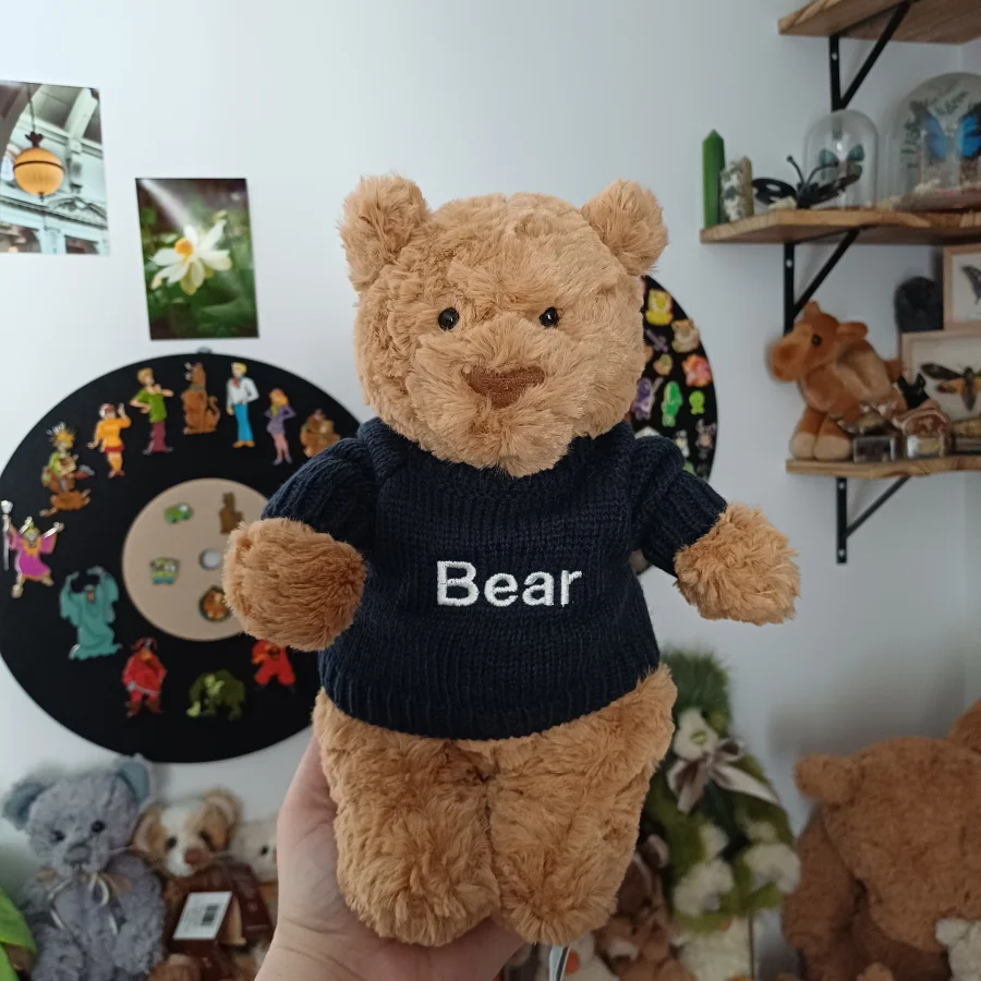 Front - Bartholomew Bear with Personalised Navy Jumper photo by herbgardenplush