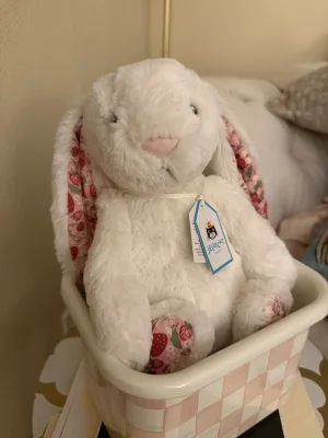 A photo of Blossom Cream Bunny 'Berry' - Medium Jellycat taken by Nik&Hads