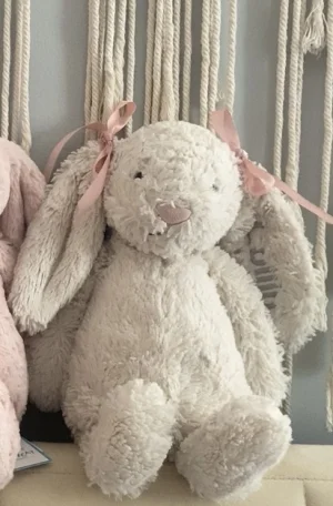 A photo of Personalised Bashful Cream Bunny - Medium Jellycat taken by Mollysjellys