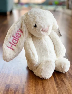A photo of Personalised Bashful Cream Bunny - Medium Jellycat taken by HALEY'SJELLIES