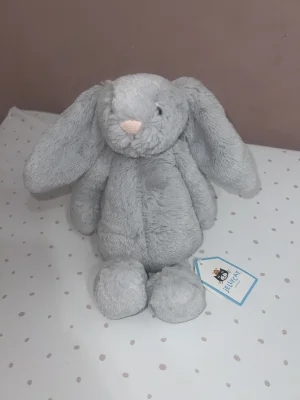 A photo of Bashful Silver Bunny - Small Jellycat taken by Sidrahabib_95