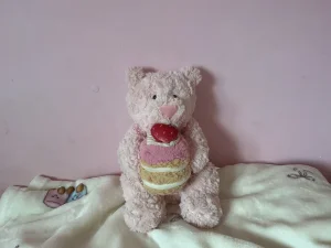A photo of Leola Bear with Strawberry Cake Jellycat taken by *jellycatGirl*