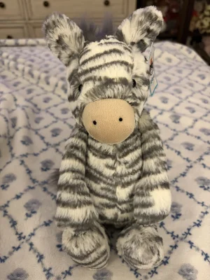 A photo of Bashful Zebra (Grey) Jellycat taken by Stephmarie207