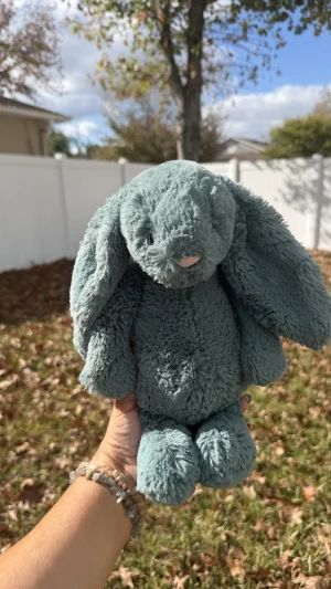 A photo of Bashful Forest Bunny - Medium Jellycat taken by bronzieandthejellies