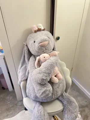A photo of Bashful Silver Bunny - Really Really Big Jellycat taken by scarlettgp10121
