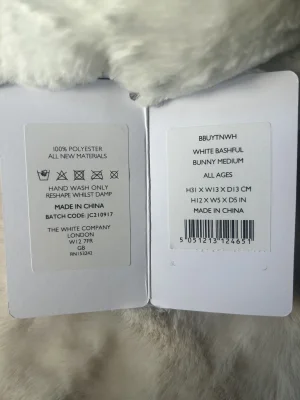 White Bashful Bunny The White Company Jellycat photo uploaded by Raychandthejellies